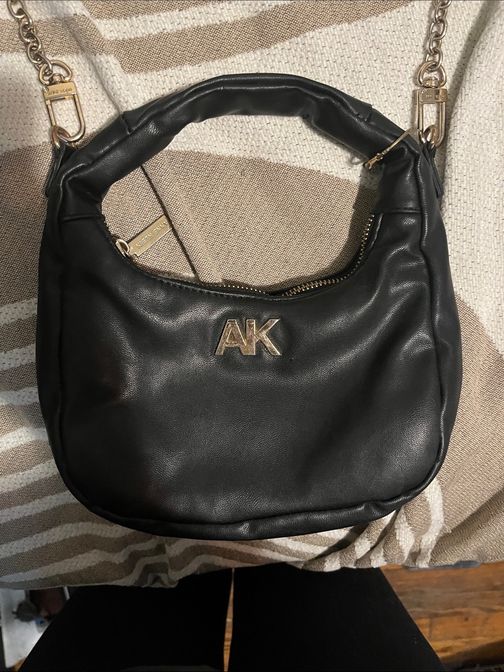 Anne Klein Black Shoulder Bag with Gold Hardware